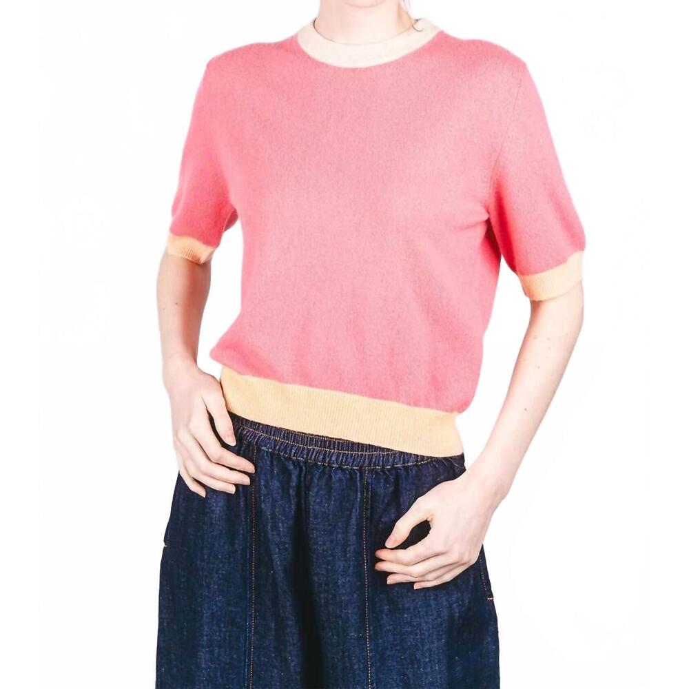 NEW JUMPER1234 many contrast cashmere t-shirt in cosmo pink lace bellini